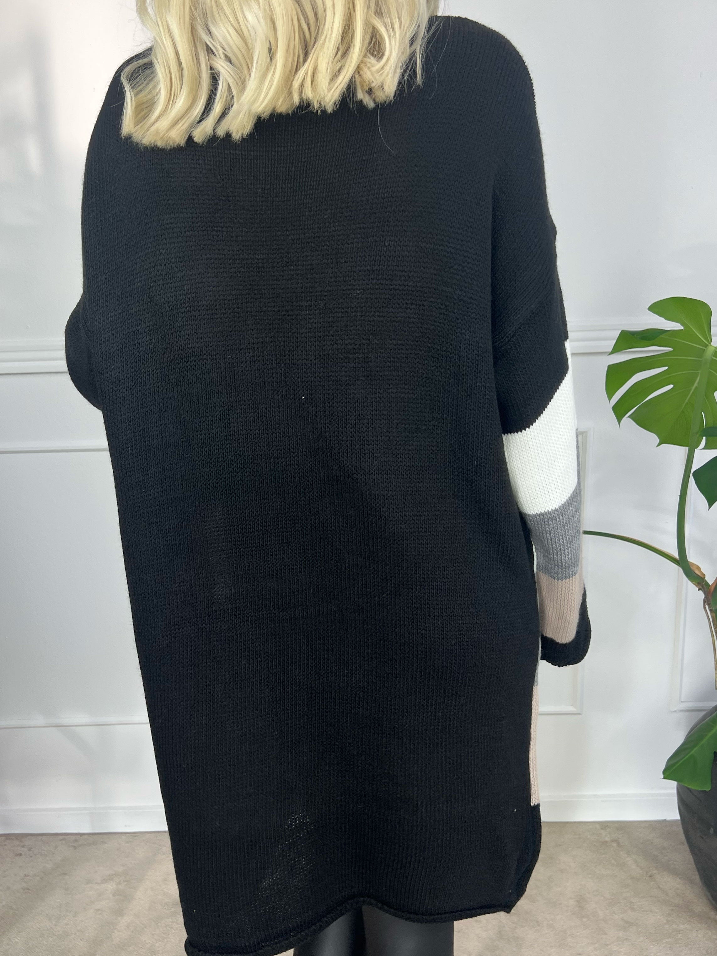 Love - Strikkjole med brede striber og skrift med glimmertråde